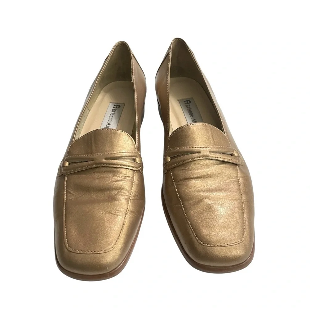 Etienne Aigner Stella Gold Leather Loafers Sz 7M, Y2K, 90’s, preppy